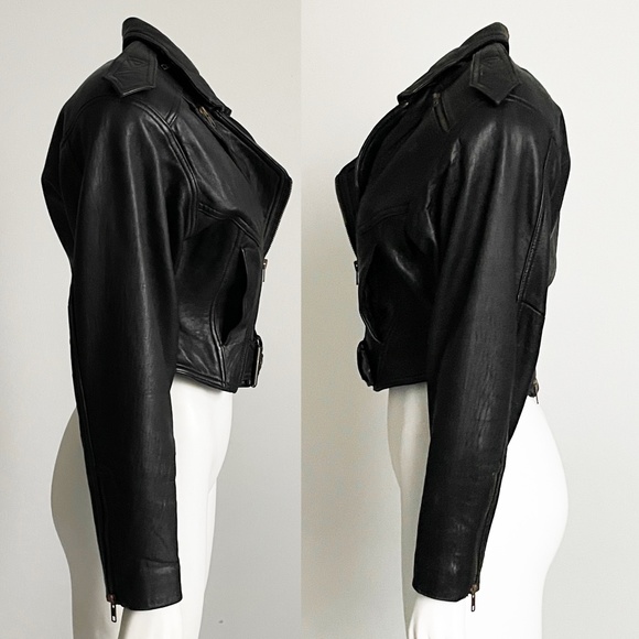 Motorcycle Jacket Black Leather with Zippers by LA ROXX Vintage Boutique Rare - Picture 6 of 10